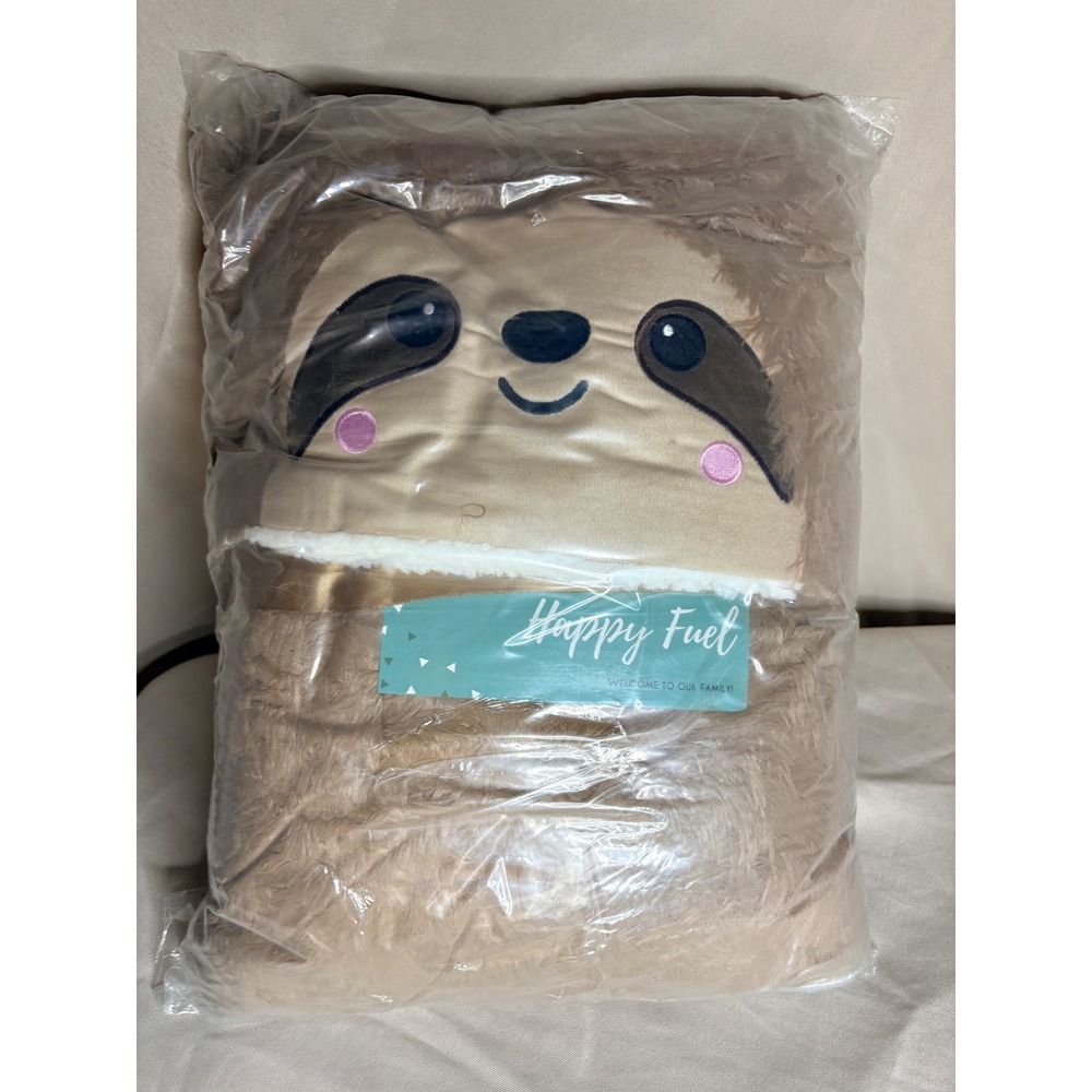 Happy Fuel Wearable Sloth Blanket Brown Plush Hooded Throw 52x60 NEW